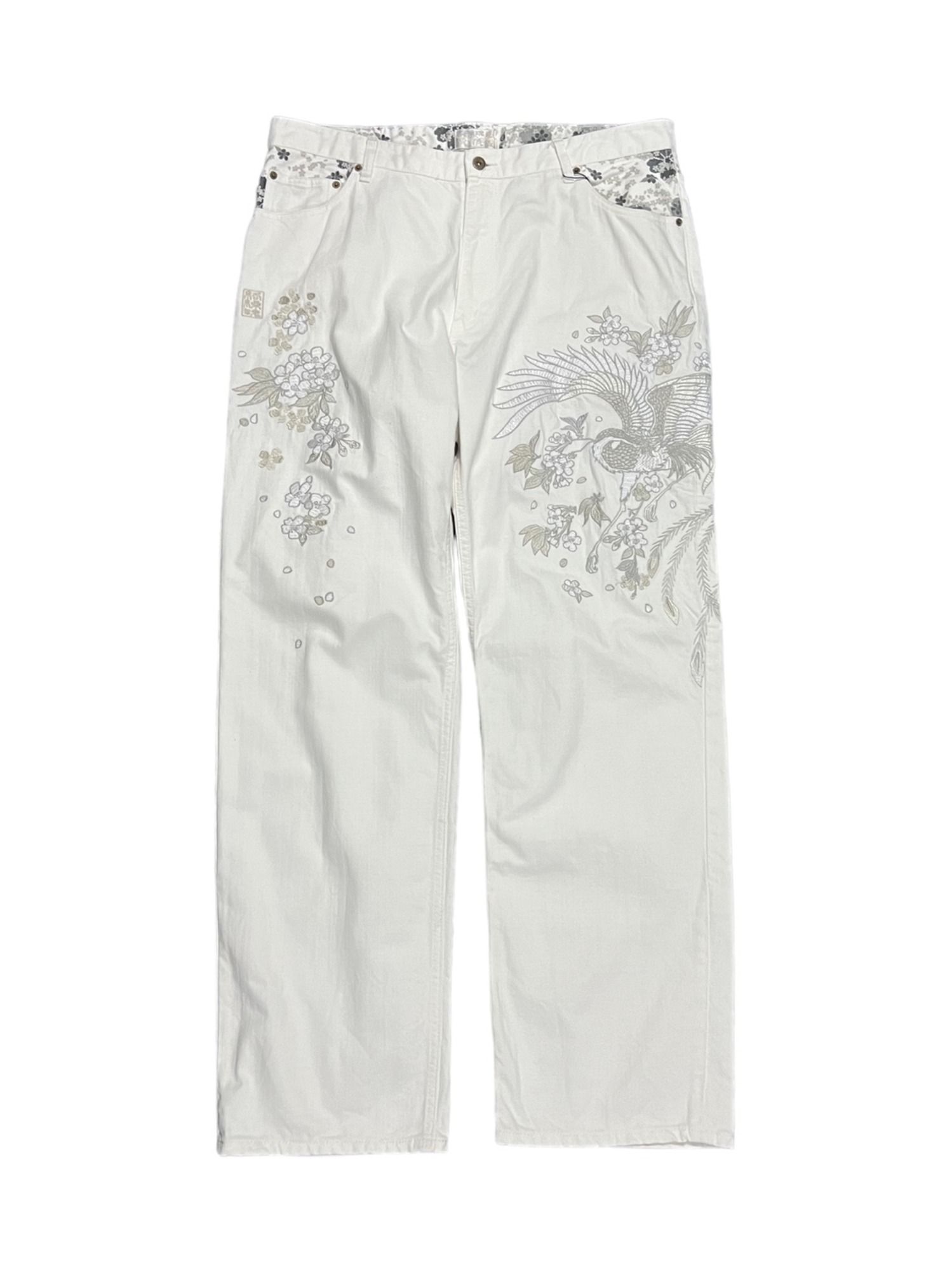 KARAKURI TAMASHI White Oriental Pants