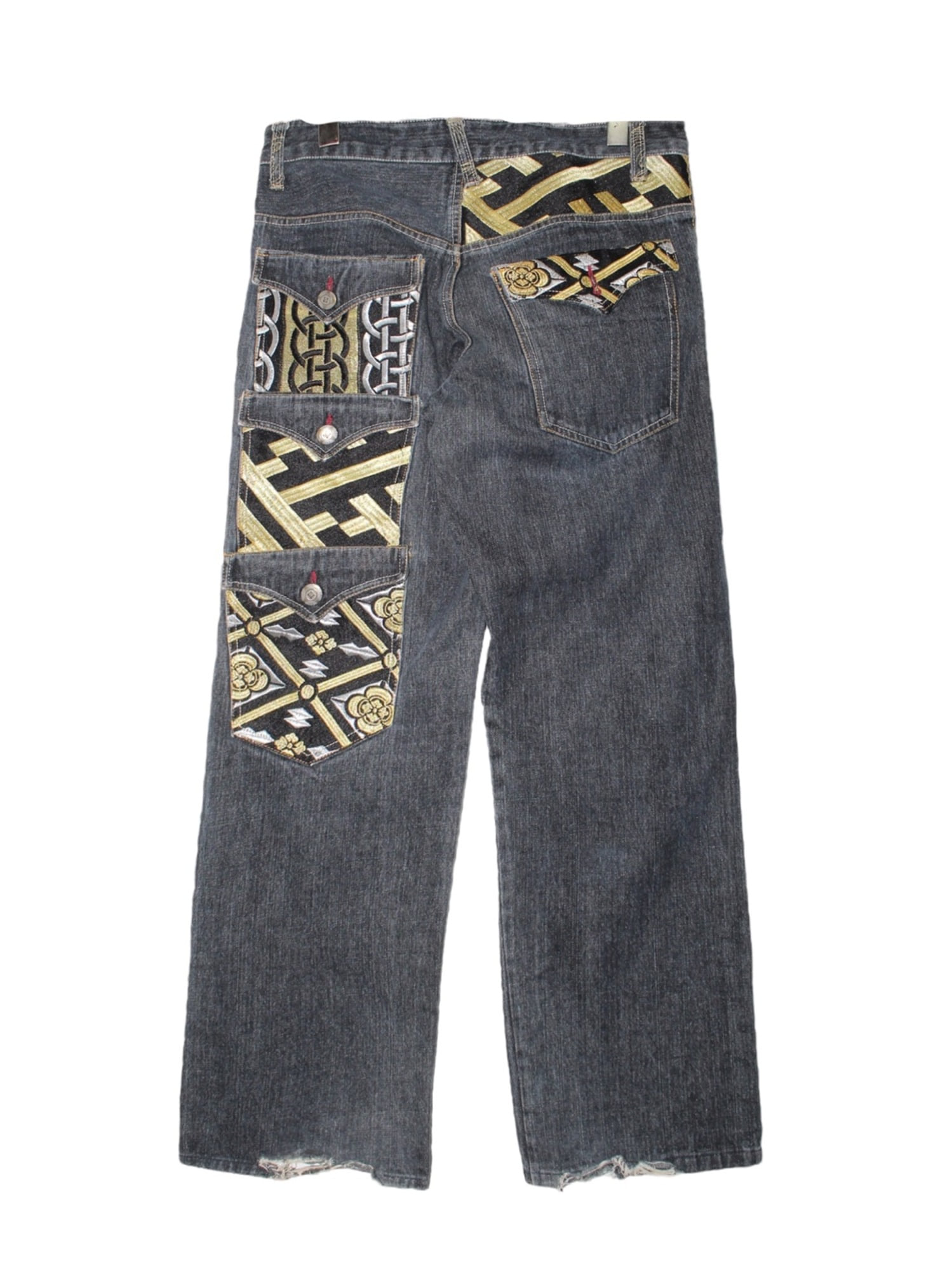 GUMU Oriental Pattern Multi Pocket Denim Pants
