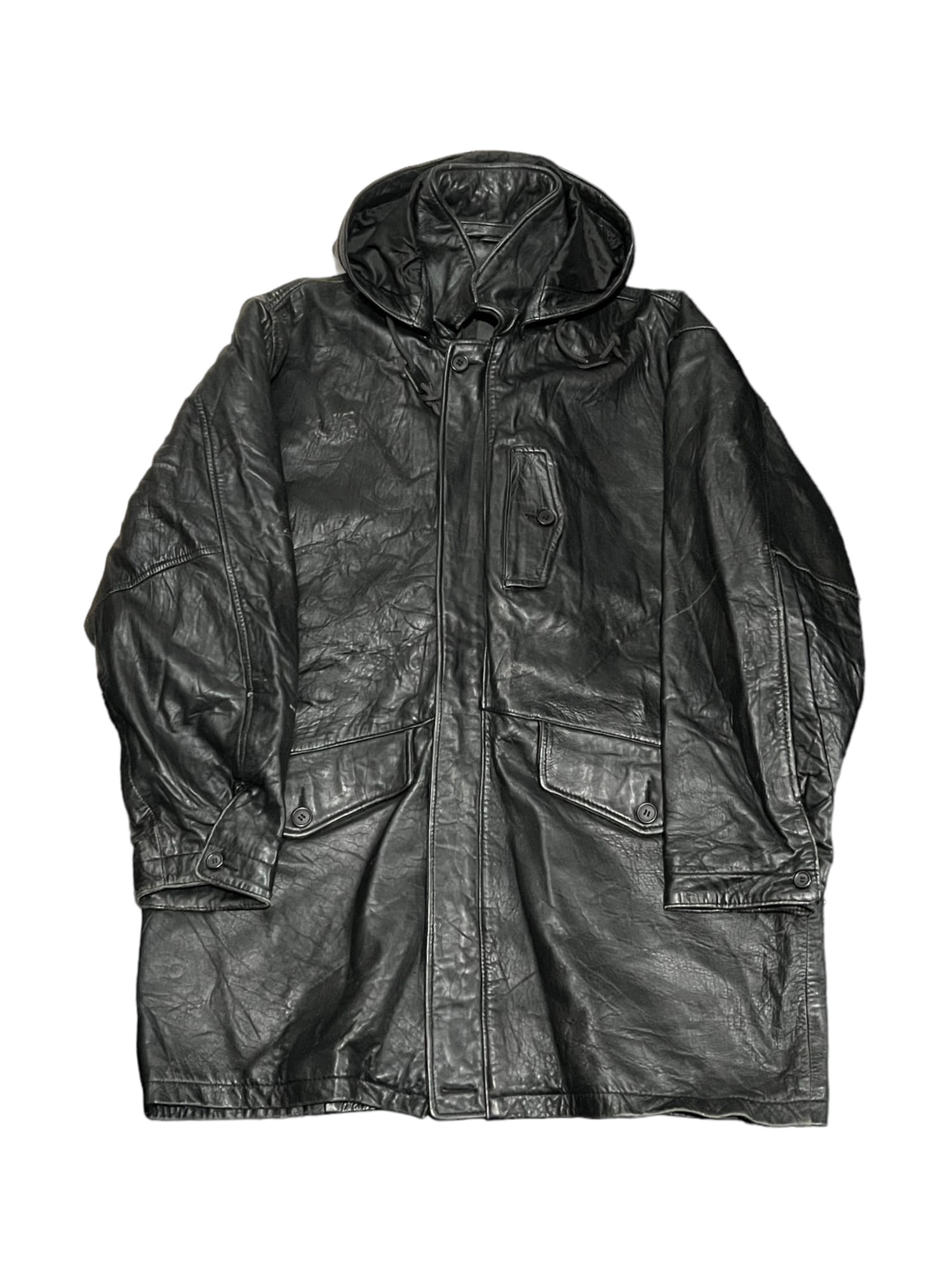 Vinatge Real Leather Overfit Hood Coat