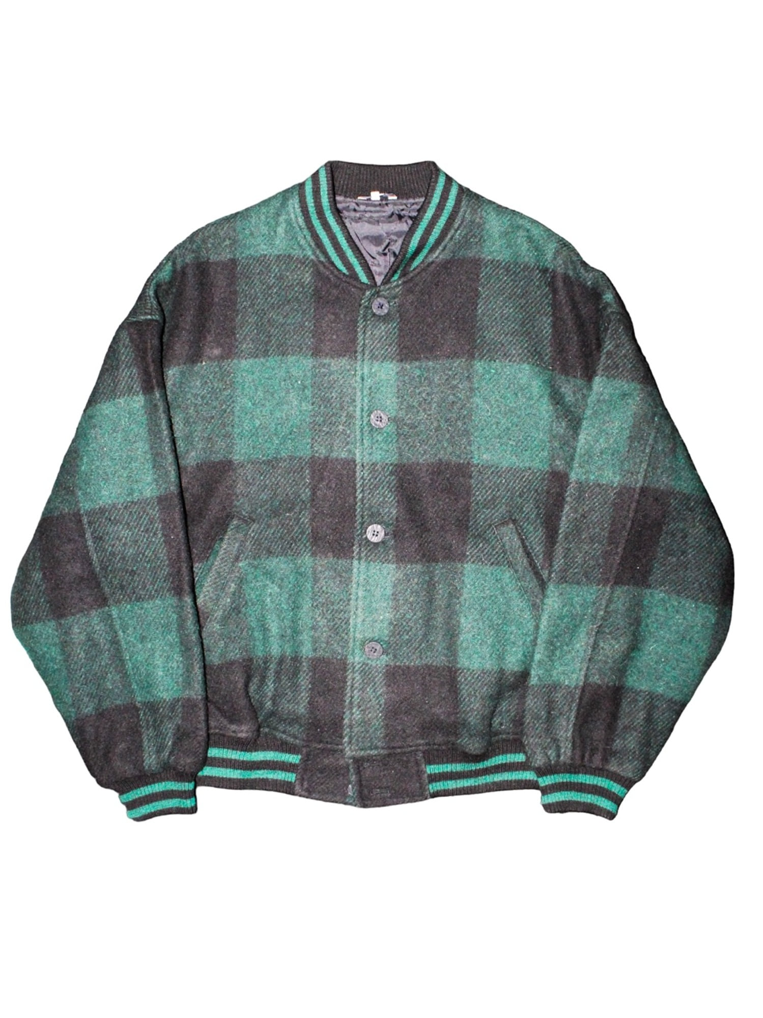 Vintage Overfit Checkboard Green Varsity Jacket