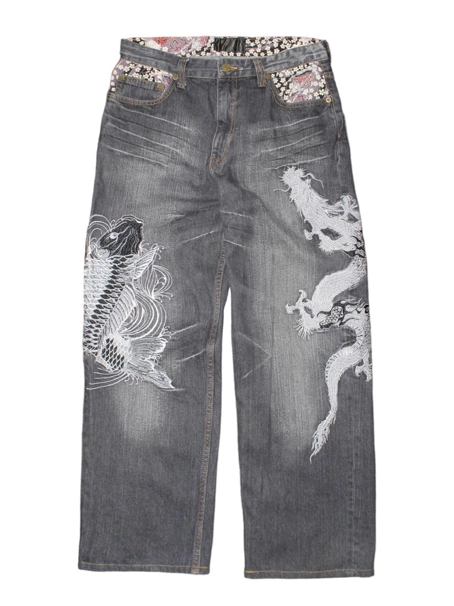 雅結 마사유 Oriental Black Dragon &amp; Carp Embroidery Pants