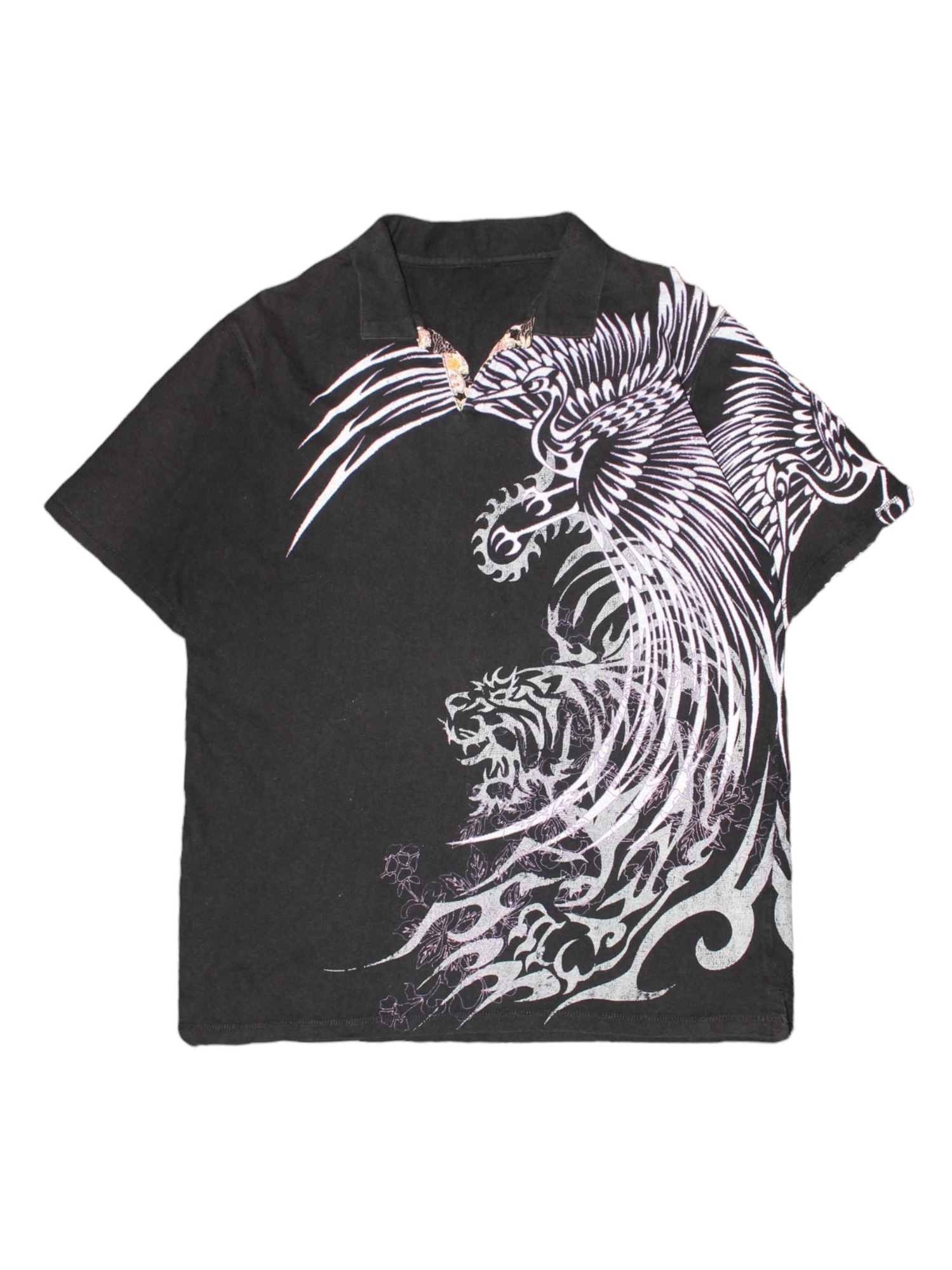 Oriental Phoenix &amp; Tiger Glitter Open Callor Half T-Shirts