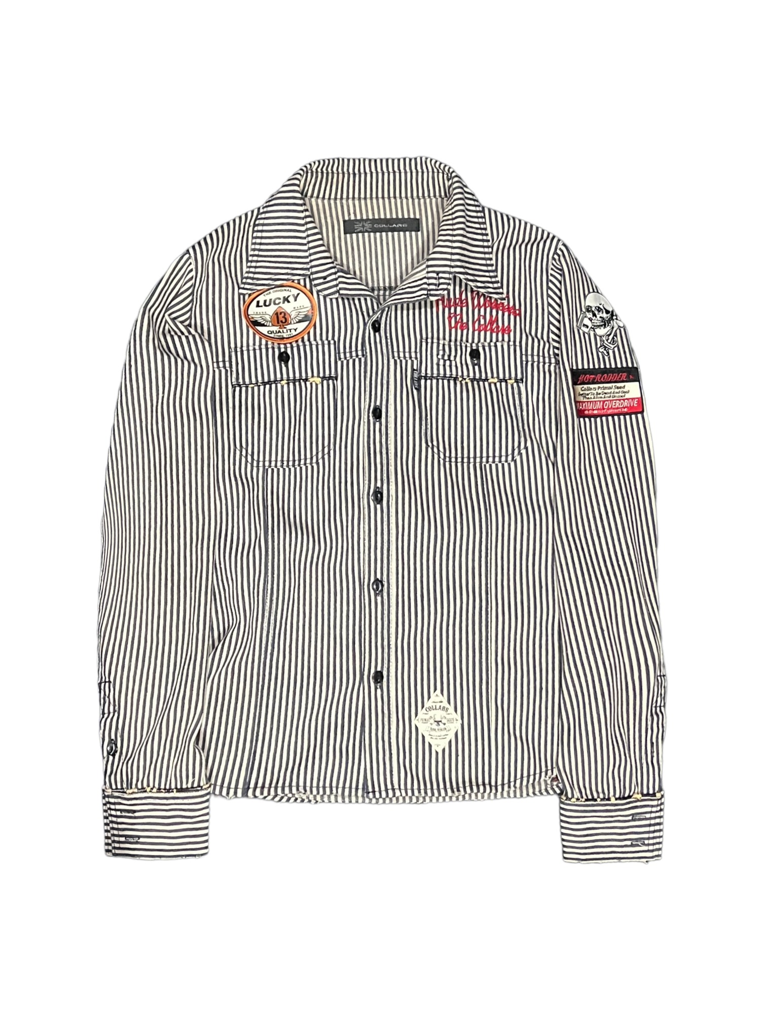 Collars Patched Stripe Pattern Shirts