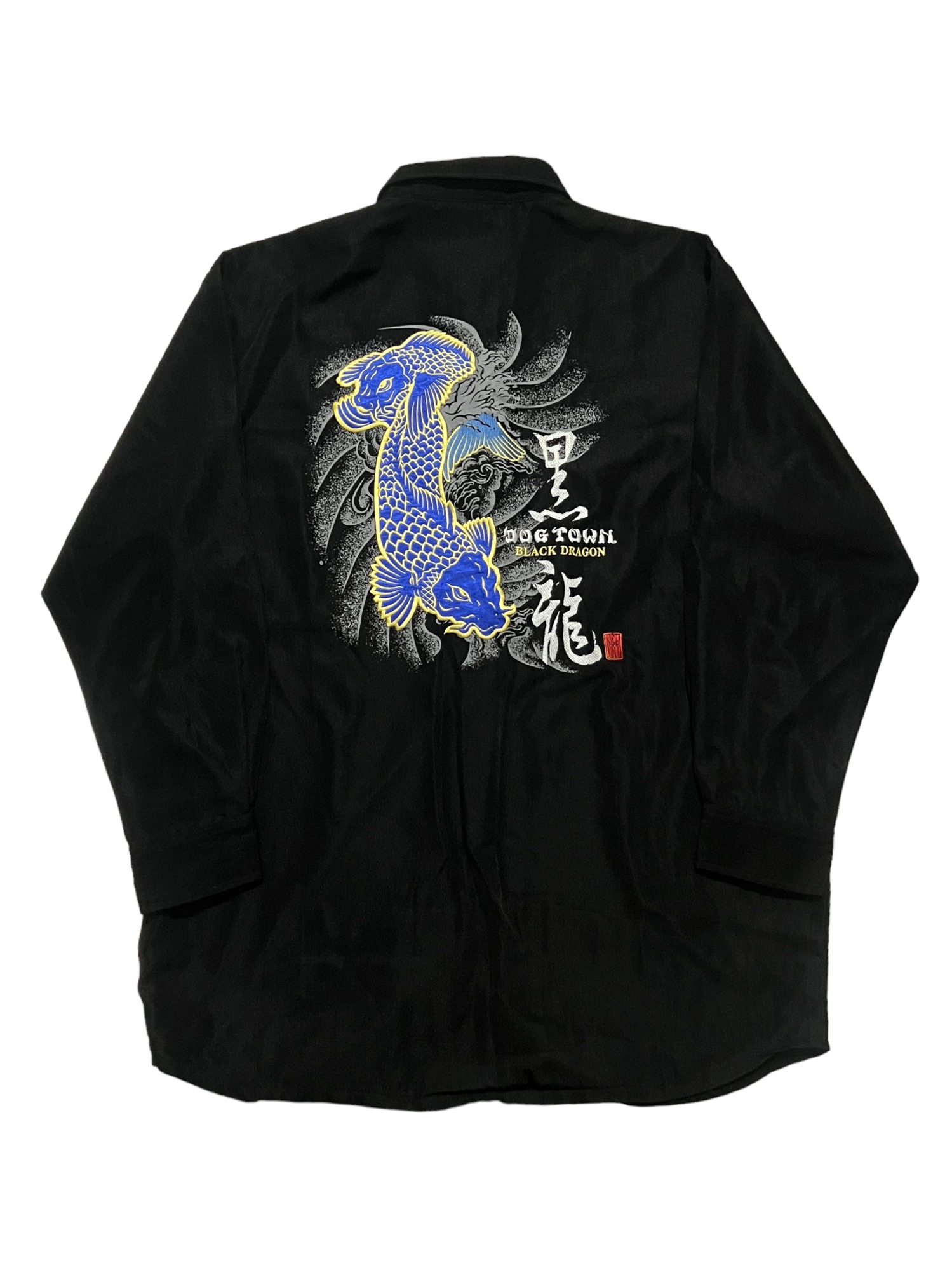 Dogtown Oriental Black Dragon Blue Koi Emboridery Overfit Shirts