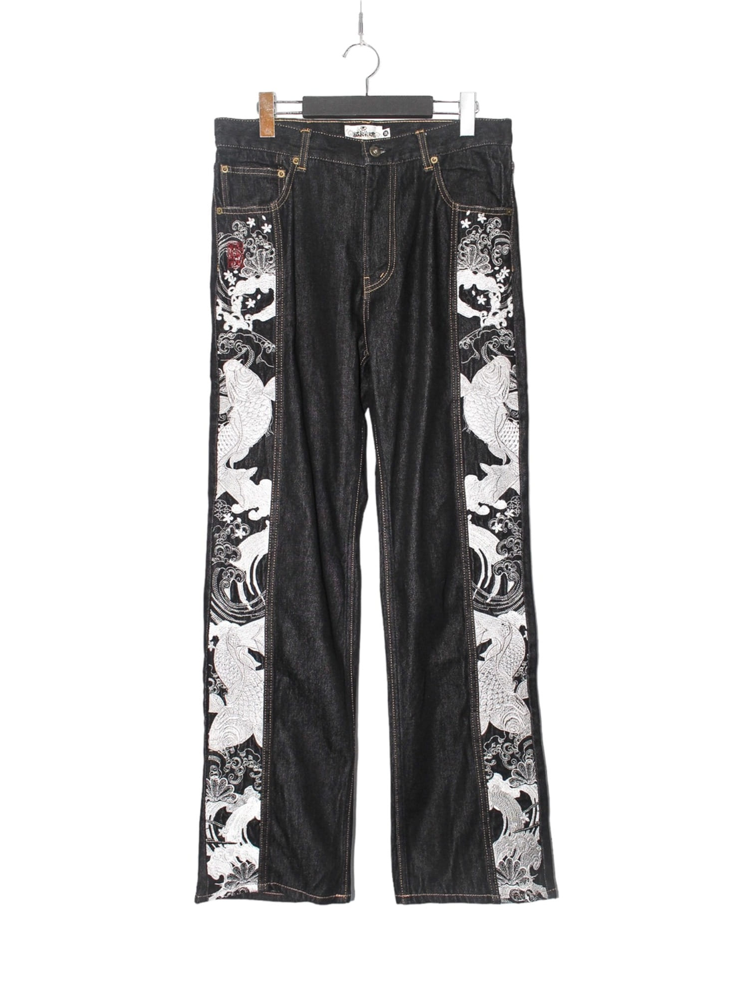 KARAKURI TAMASHII Carp Side-Line Black Denim Pants