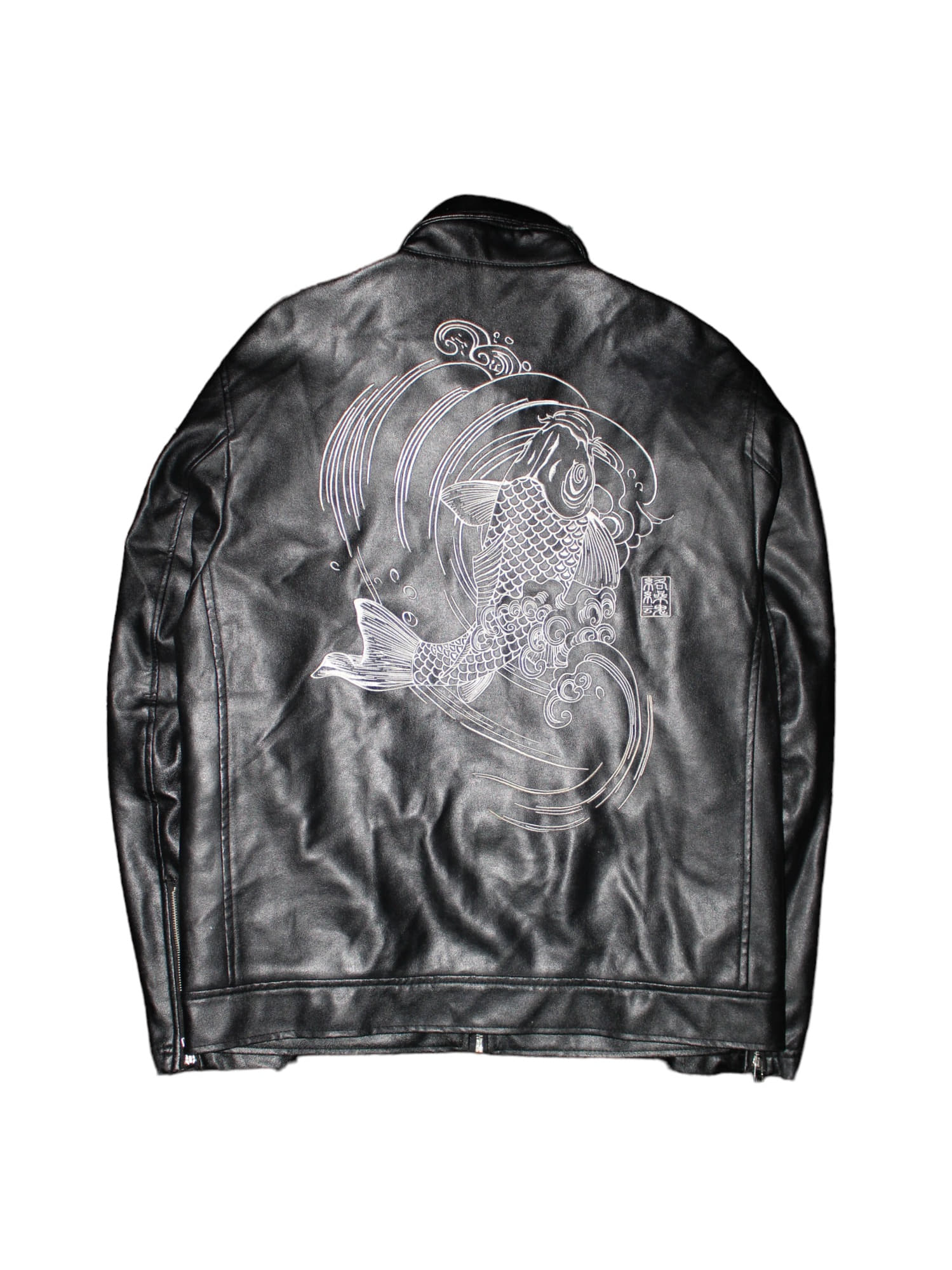 KARAKURI TAMASHII  Carp Embroidery Fake Leather Jacket