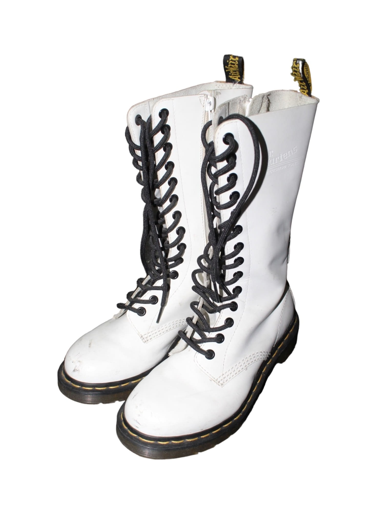 Dr. Martens 1914 14 Eye Smooth White Leather Mid Calf Tall Combat Boots US 6 UK 4 EU 37