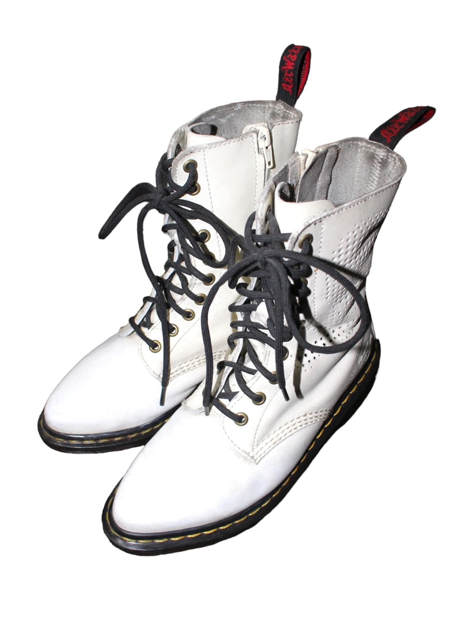 Dr. Martens AW009 10 Eye Smooth White Leather Mid Calf Combat Boots US 8 UK 5.5 EU 38 (Red Tab)
