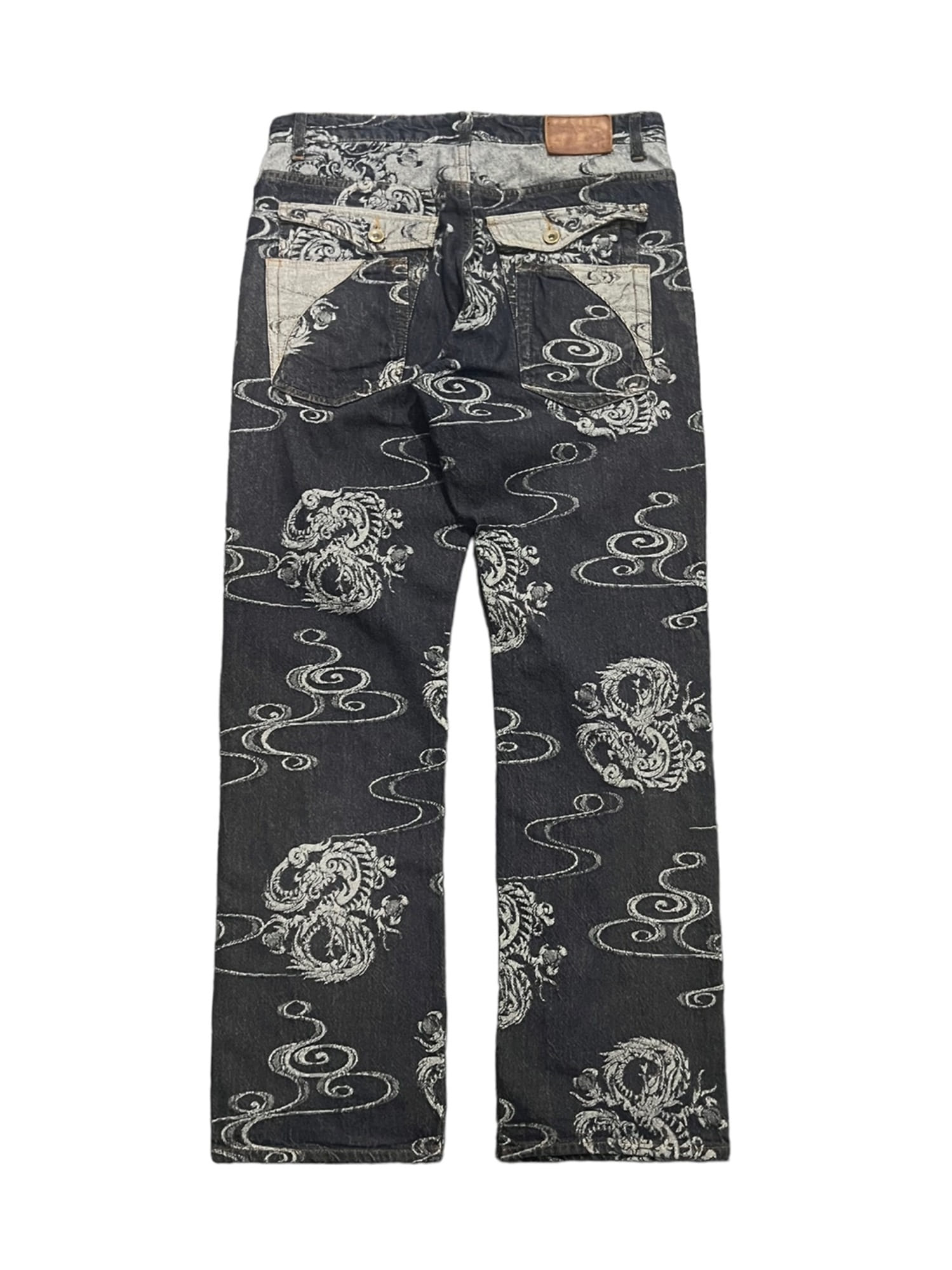 雅結 마사유 Oriental Dragon and Wind Printed Denim Pants