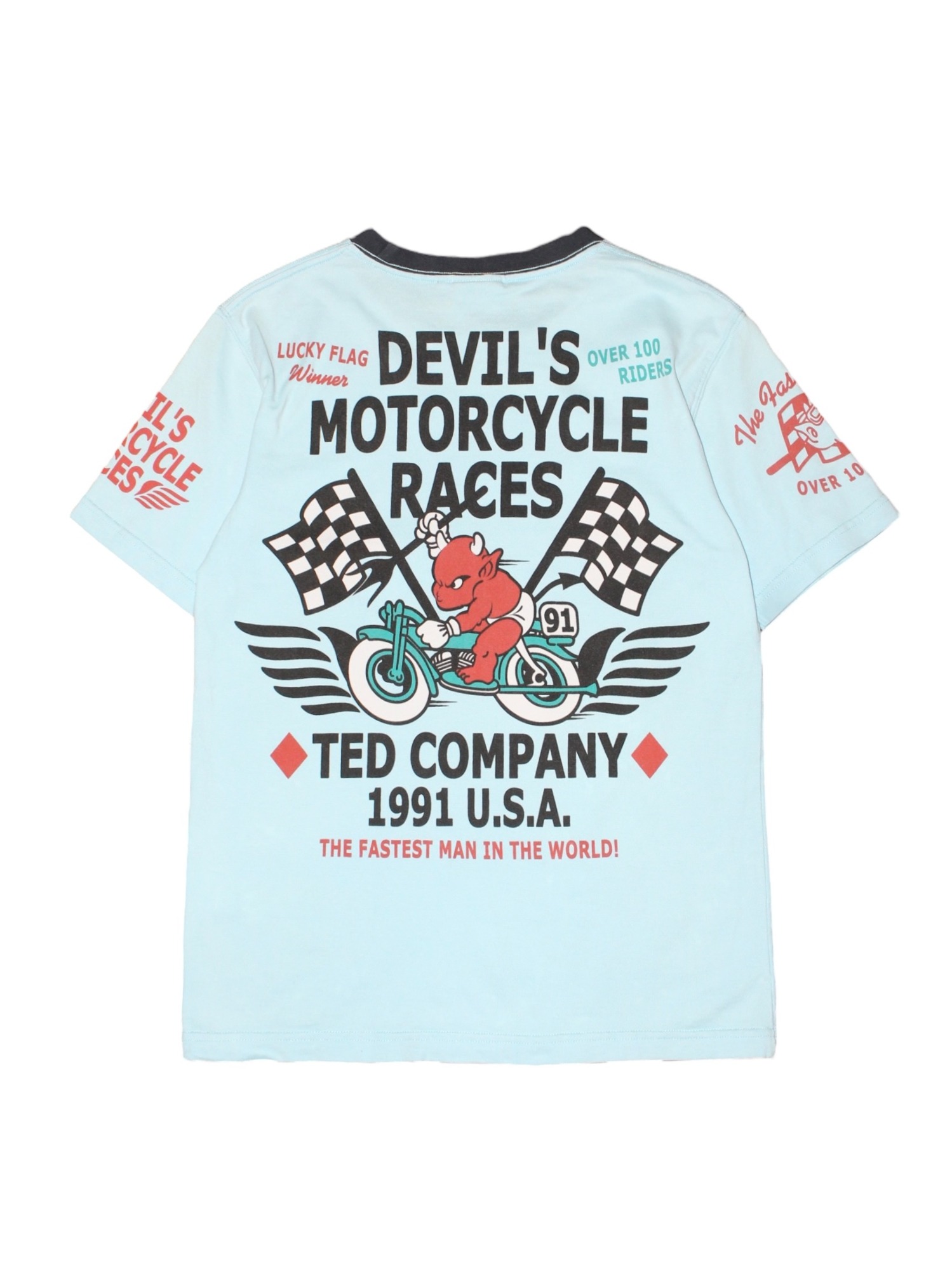 TED COMPANY Red Devil Motorcycle Raves Big Printing Half T-Shirts - 36