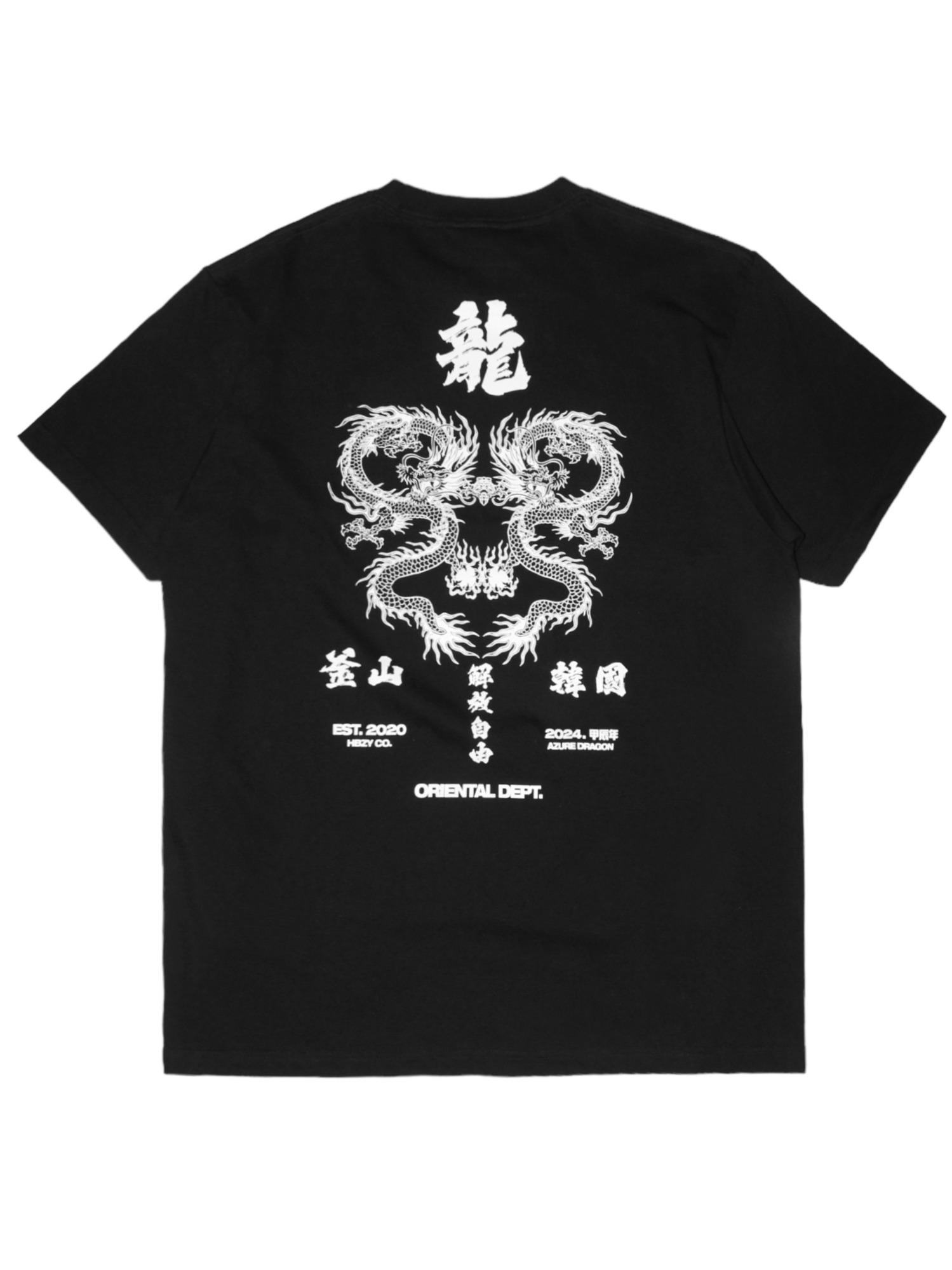 解放自由 釜山 청룡「靑龍」 Azure Dragon 1/2 T-Shirts Black/White