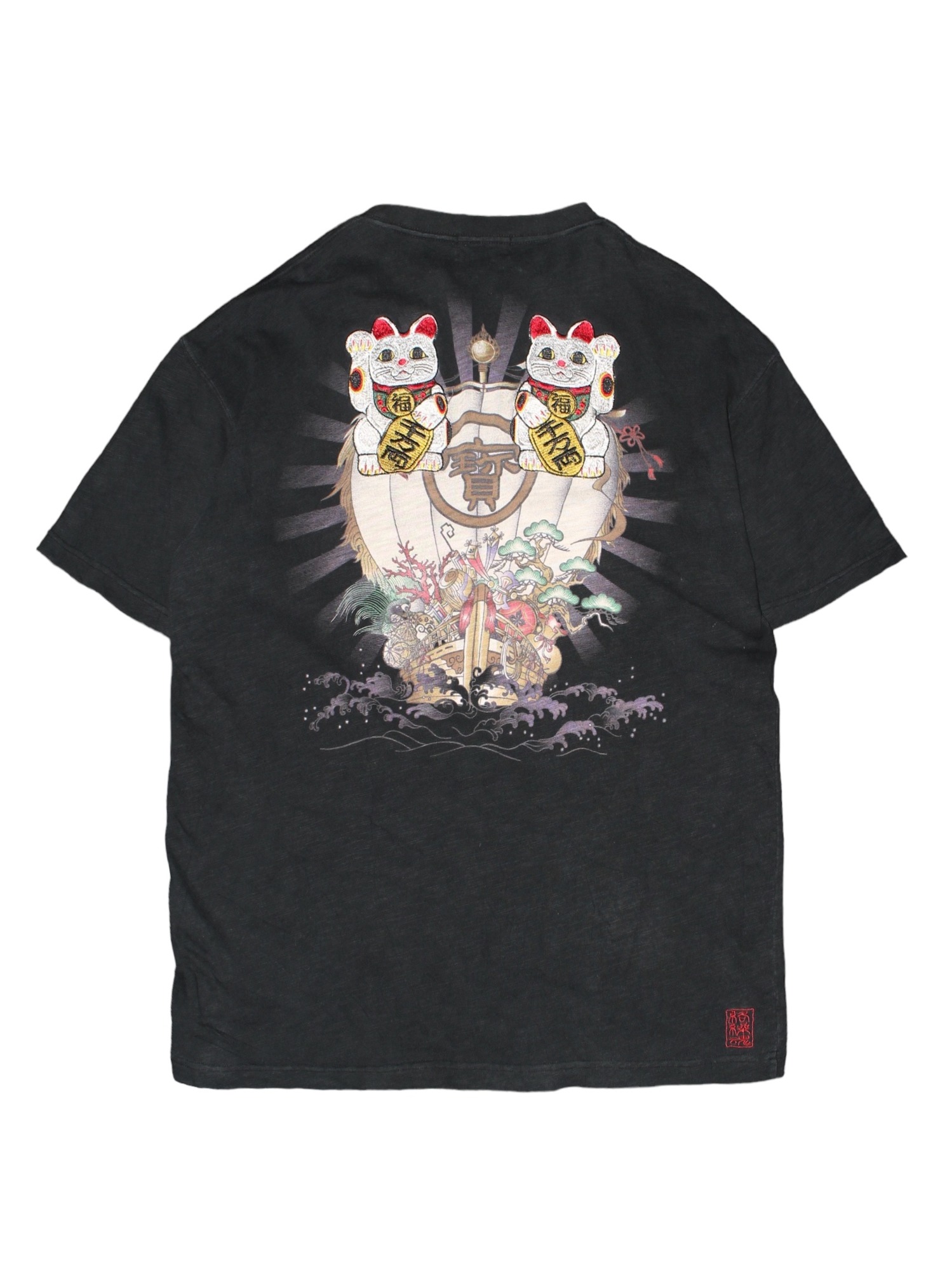 KARAKURI TAMASHII 絡繰魂 ネコ(猫) Embroidery Overfit Half Sleeve - XXL